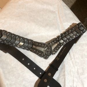 Vintage silver metal black belt made in Italy